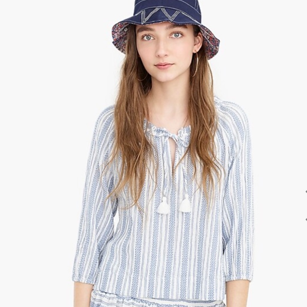 J. Crew Textured Stripe Tassel Top Size Small